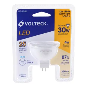 Volteck Lámpara de LED 4 W tipo MR 16 base GU5.3 luz cálida, blíster