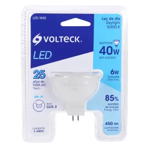 Volteck Lámpara de LED 6 W tipo MR 16 base GU5.3 luz de día, blíster