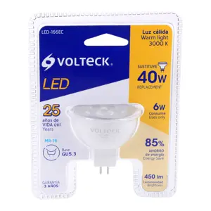 Volteck Lámpara de LED 6 W tipo MR 16 base GU5.3 luz cálida, blíster