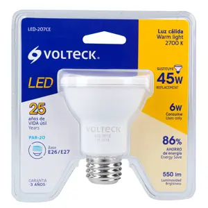 Lámpara de LED 6 W tipo PAR 20 luz cálida, blíster, Volteck