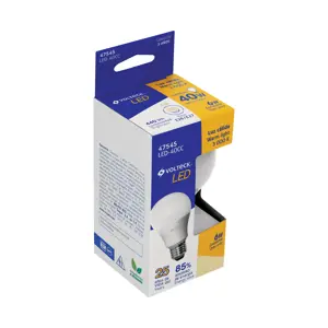 Lámpara LED tipo bulbo A19 6 W luz cálida, caja, Volteck