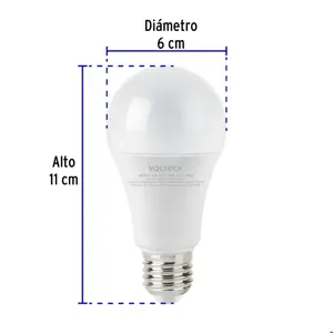 Lámpara LED tipo bulbo A19 6 W luz cálida, caja, Volteck