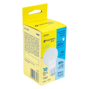 28059 / LED-40FB Volteck Lámpara LED A19 6 W (equiv. 40 W), luz de día, caja, Basic