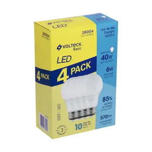 Volteck Pack de 4 lámparas LED A19 6 W (equiv. 40 W), luz de día