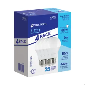Volteck Pack de 4 lámparas LED A19 6 W (equiv. 40 W), luz de día