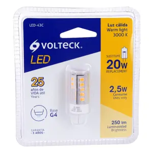 Volteck Lámpara de LED tipo cápsula 3 W base G4 luz cálida, blíster