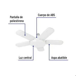 Volteck Lámpara de LED 50 W, tipo ventilador con 5 aspas ajustables