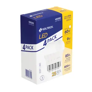 Volteck Pack de 4 lámparas LED A19 9 W (equiv. 60 W), luz cálida