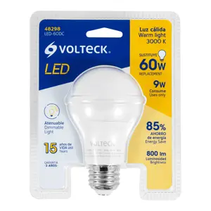 Volteck Lámpara de LED atenuable tipo bulbo 9 W luz cálida, blíster