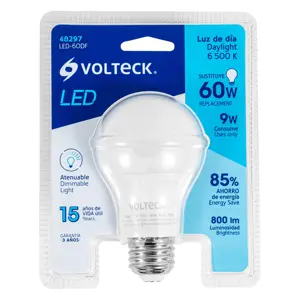 Volteck Lámpara de LED atenuable tipo bulbo 9 W luz de día, blíster