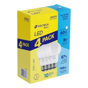 Volteck Pack de 4 lámparas LED A19 8 W (equiv. 60 W), luz de día