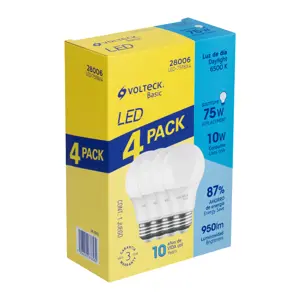 Volteck Pack de 4 lámparas LED A19 10 W (equiv. 75 W), luz de día