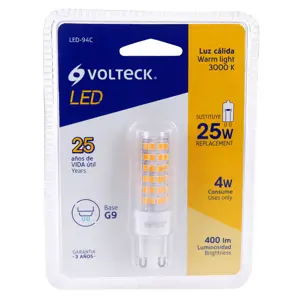 Volteck Lámpara de LED tipo cápsula 4 W base G9 luz cálida, blíster