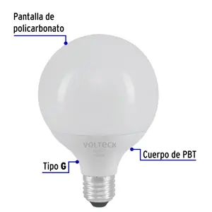 Lámpara de LED tipo globo 8 W luz de día, en caja, Volteck