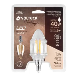 Volteck Lámpara LED tipo vela 4 W con filamento base E12 luz cálida