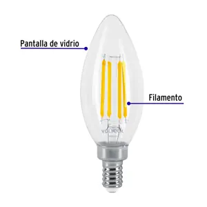 Volteck Lámpara LED tipo vela 4 W con filamento base E12 luz cálida