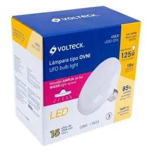 Volteck Lámpara LED tipo OVNI 18 W (equiv. 125 W), luz cálida, caja