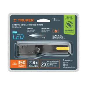 Linterna de minero LED 350 lm con sensor, recargable, TRUPER