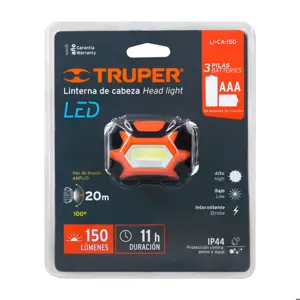 11751 / LI-CA-150 Linterna de minero 1 LED 150 lm de 3 pilas AAA, Truper