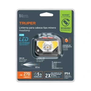 Linterna de minero LED 270 lm con sensor recargable, TRUPER