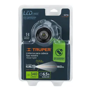 16716 / LI-CA-340R Linterna de minero 1 LED 340 lm recargable, Truper