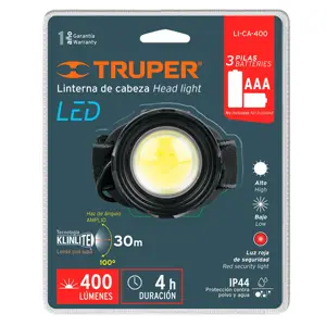 Linterna de minero, 400 lúmenes, 1 LED, 3 pilas AAA