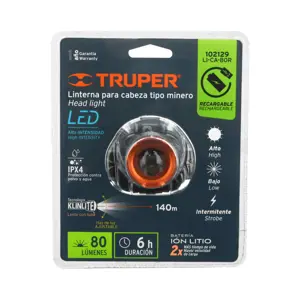 Linterna de minero LED 80 lm, recargable, TRUPER EXPERT
