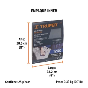 Lija de agua grano 1200 microfina carburo de silicio, Truper