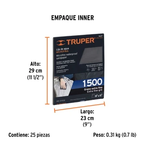 Lija de agua grano 1500 microfina carburo de silicio, Truper