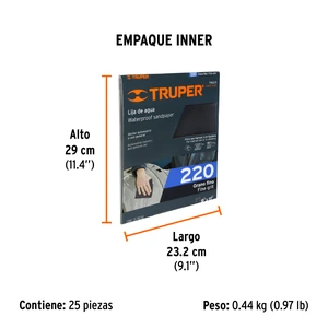 Lija de agua grano 220 de carburo de silicio, Truper