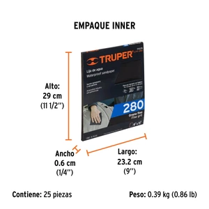 Lija de agua grano 280 de carburo de silicio, Truper