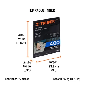 Lija de agua grano 400 de carburo de silicio, Truper