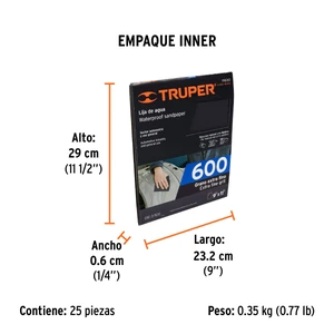 Lija de agua grano 600 de carburo de silicio, Truper