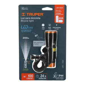 Truper Linterna delantera 100 lm para bicicleta con 3 pilas AAA