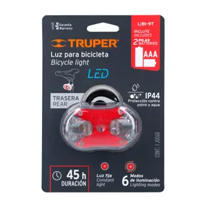 16797 / LIBI-9T Truper Linterna trasera para bicicleta 9 LEDs con 2 pilas AAA