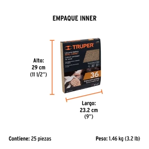 Lija para madera papel cabinet, grano 36, Truper