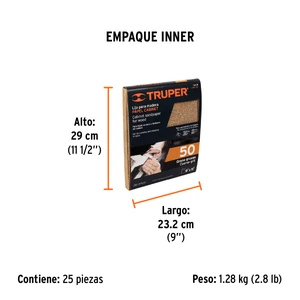 Lija para madera papel cabinet, grano 50, Truper