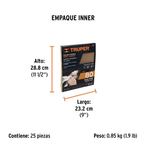 Lija para madera papel cabinet, grano 80, Truper