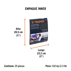 Lija de esmeril negra grano 120 de óxido de aluminio, Truper