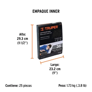 Lija de esmeril negra grano 36 de óxido de aluminio, Truper