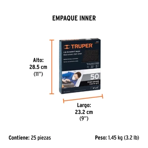 Lija de esmeril negra grano 50 de óxido de aluminio, Truper