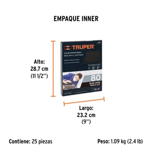 Lija de esmeril negra grano 80 de óxido de aluminio, Truper