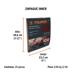 Lija de esmeril roja grano 100 de óxido de aluminio, Truper