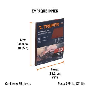 Lija de esmeril roja grano 120 de óxido de aluminio, Truper