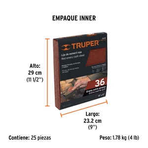 Lija de esmeril roja grano 36 de óxido de aluminio, Truper