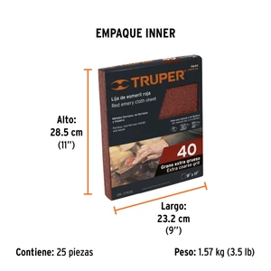 Lija de esmeril roja grano 40 de óxido de aluminio, Truper