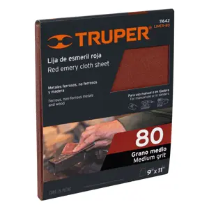 11642 / LIMER-80 Lija de esmeril roja grano 80 de óxido de aluminio, Truper