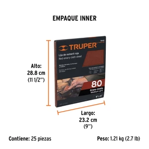 Lija de esmeril roja grano 80 de óxido de aluminio, Truper
