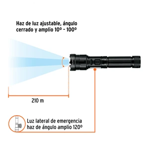 Linterna LED recargable c/luz de emergencia, 410 lm, Truper