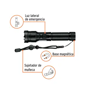 Linterna LED recargable c/luz de emergencia, 410 lm, Truper